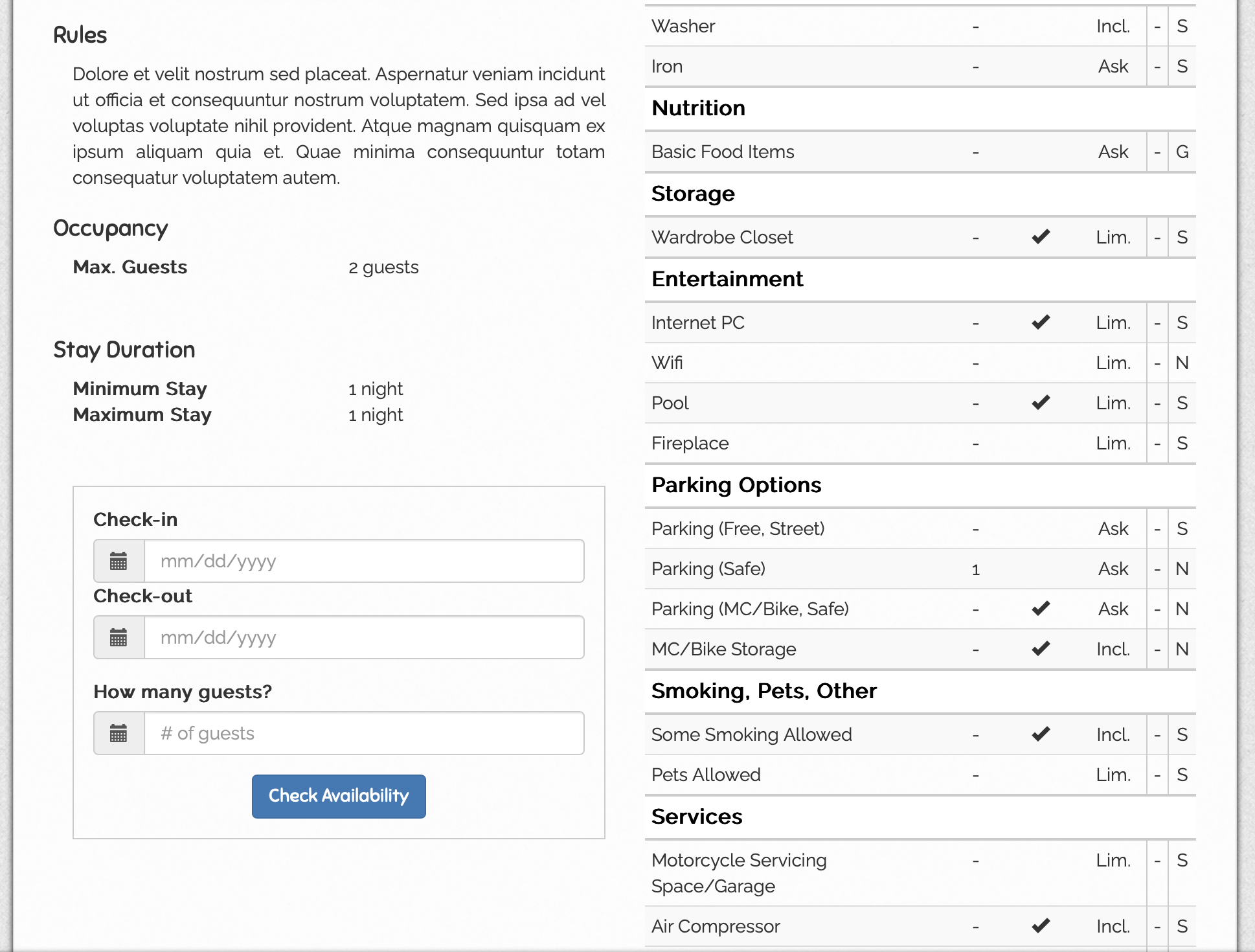 accommodations details