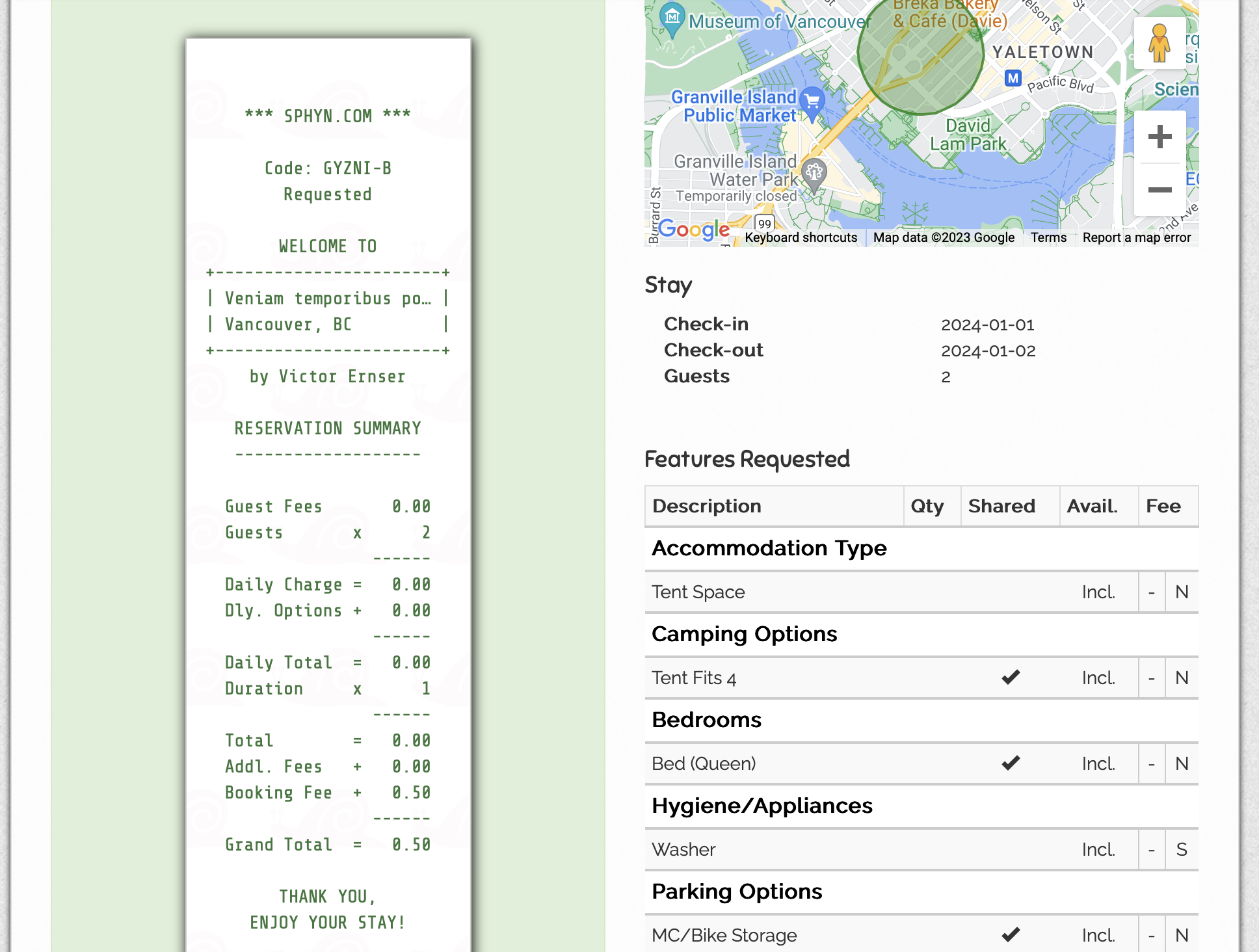 accommodation invoice